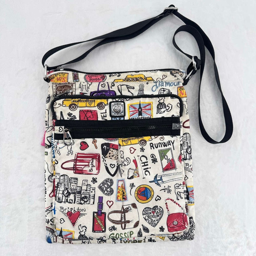 Brighton Jet Set Crossbody Bag Graphic Graffiti Print Nylon Travel Fun Chic
